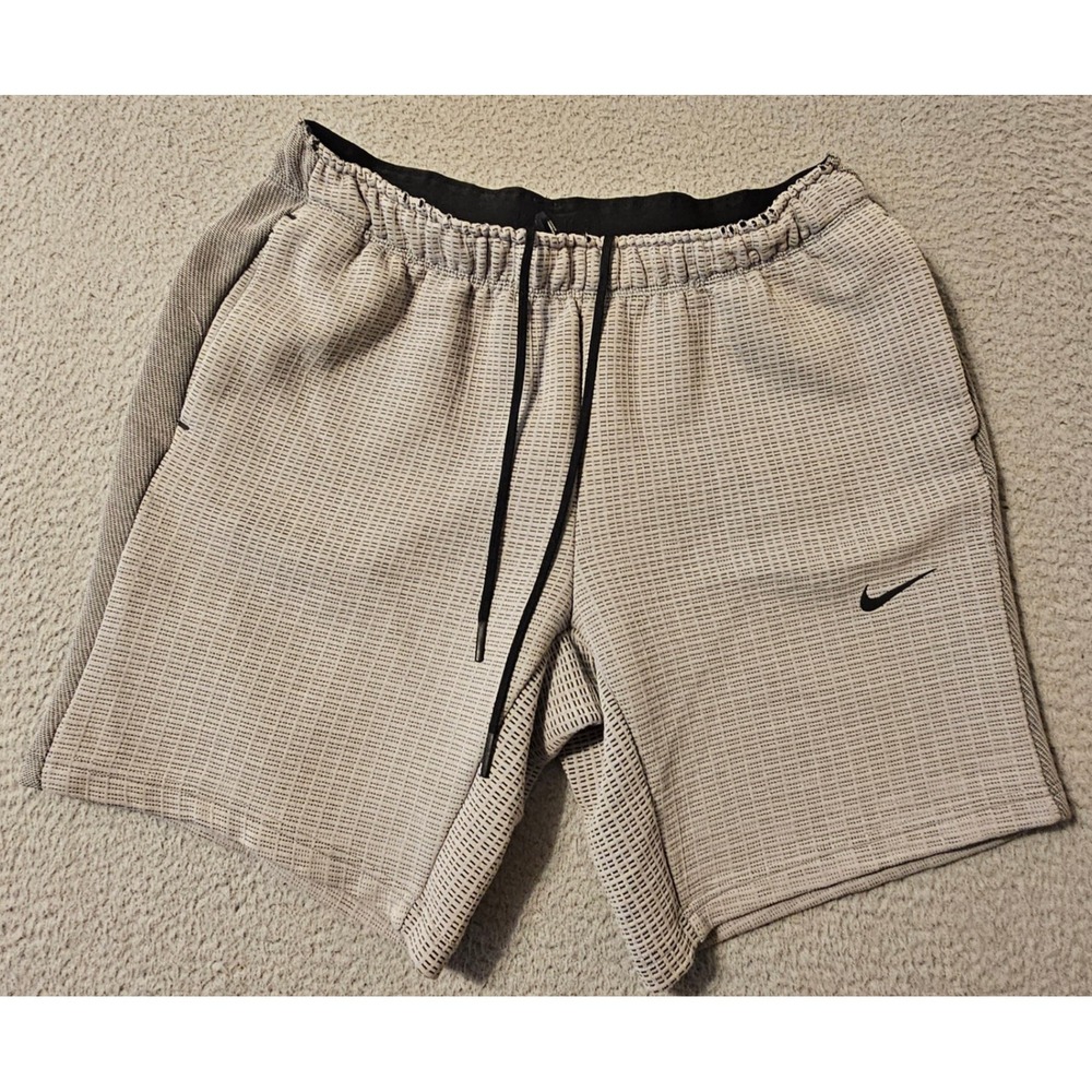 Nike Mens Tech Pack Knit Shorts Light Gray Black Grid CK2543-073 Large